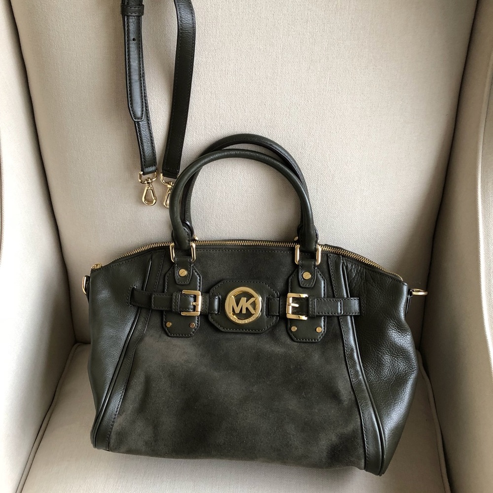 MICHAEL KORS Hudson leather/suede Satchel Dk Olive